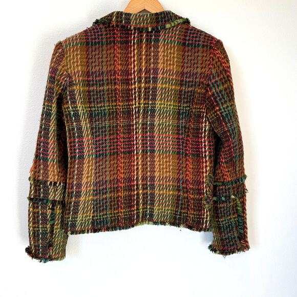 Tres Jolie Colorful Fall Tweed Blazer-Fringe, Flower Embroidered, Preppy Size 8 - Picture 2 of 9